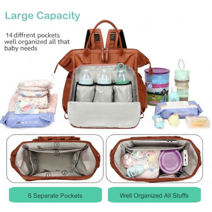 LORADI Large Diaper Bag Tote, Hospital Bag, Baby Shower Essential | 14 Pockets, Convertible, Stroller Clips, 3 Insulated Pockets, Water-resistant, Easy to Clean - color: Brown, size: Large-20L
