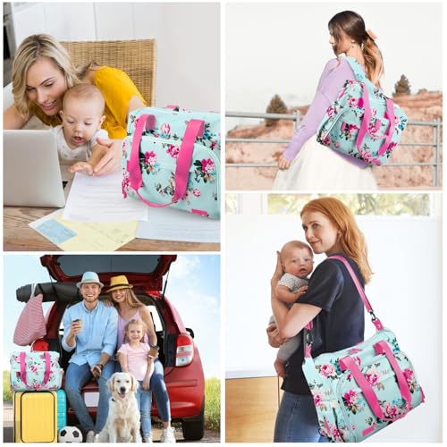 Diaper Bag Backpack Mommy Bag Large Capacity Diaper Backpack Travel Essential Baby Diaper Bag for Mom and Dad, Blue Floral - color: Blue-floral