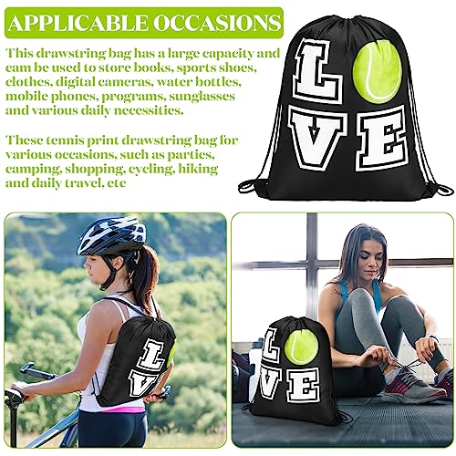 Pinkunn 20 Pcs Tennis Party Favor Bag 17 Inch Tennis Backpack Sport Drawstring Bag for Team Group Teacher Gift, Black(17 Inch,Black)