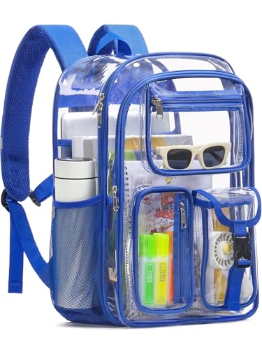 Double-Layer Clear Backpack Heavy Duty, 17 Inch Large Clear Bookbag, Transparent See Through Backpack For School, Work, College, Travel, Sport- Blue - color: 1# Blue, style: Pro Series (Double Layer)