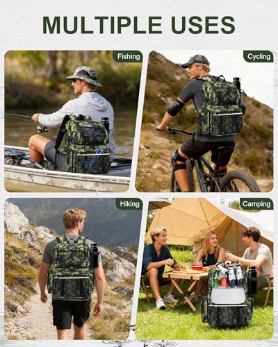 Fishing Backpack, Large Water Resistant Tackle Bag Storage Fishing Gear and Equipment, Built-in Cooler Compartment Green - color: Green Camo