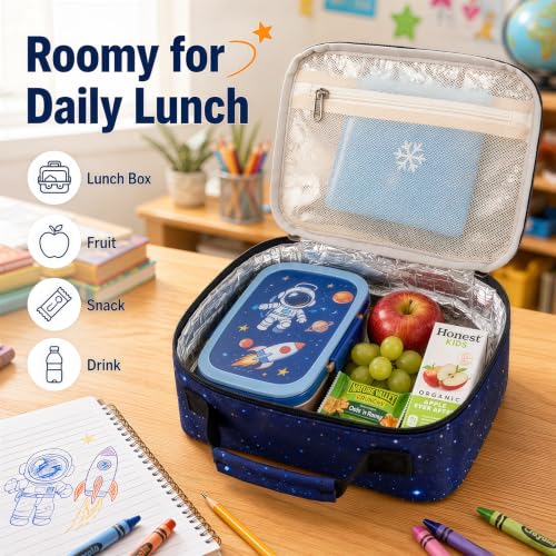 LEDAOU Lunch Box Kids Insulated Lunch Bag Boys Girls Toddler Reusable Lunchbox for School Picnic Hiking (Astronaut pattern) - color: Astronaut pattern