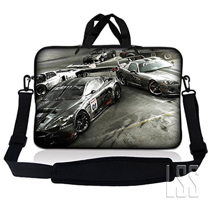 LSS 15-15.6" Laptop Sleeve Bag with Matching Laptop Skin Sticker & Mouse Pad Combo | Carrying Case for 14" 15" 15.6" - Racing Cars - color: Racing Cars, size: 15 inch