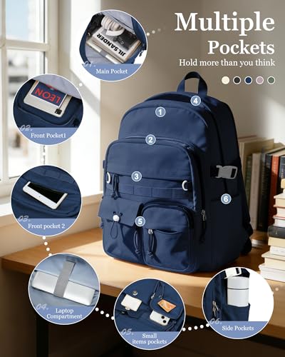 weradar High School Backpack For Women Men,Aesthetic College Backpack With Lots of Pockets,Lightweight Middle School Bag For Teens Girls Boys,Cute Bookbag(Blue) - color: A5- Blue