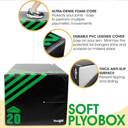 Yes4All 3 in 1 Foam Plyometric Jump Box for Training & Conditioning - Plyo Jump Box for Fitness Workout Exercise - color: A. 30" x 24" x 20" - 16 lbs, style: A. Upgraded