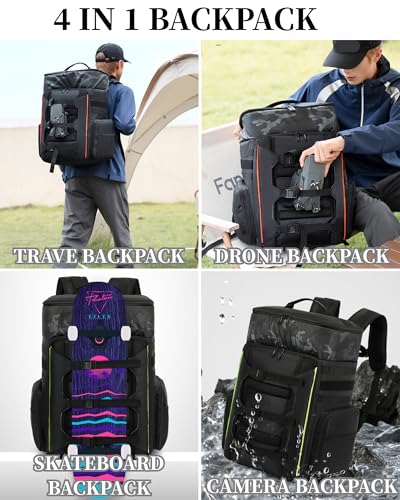 Drone Backpack 50L Professional for DJI FPV/Mavic/Air, Water Resistant Travel Backpack with 16" Laptop Compartment, Large Skateboard Backpack Carry on Backpack Airplane Approved Black Green - color: Black Green