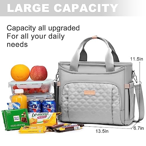 AIJIEKE Large Insulated Lunch Bag for Men Women, Leakproof Work Lunch Box | Keeps food fresh 8-12 hours. Spacious multi-pocket design with a removable strap. Water-resistant and easy-wipe interior - color: Gray