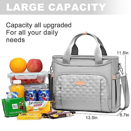 AIJIEKE Large Insulated Lunch Bag for Men Women, Leakproof Work Lunch Box | Keeps food fresh 8-12 hours. Spacious multi-pocket design with a removable strap. Water-resistant and easy-wipe interior - color: Gray