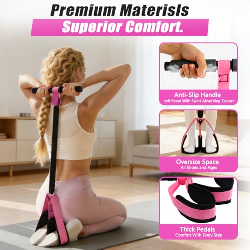 Upgrade 75 LB Pedal Resistance Band with Handle, Multifunction Tension Rope with Thickened Latex Tubes and Soft Foam Fabric Foot Pedal,Puller Resistance Band for Abdomen, Waist, Arm, Core/ABS, Leg