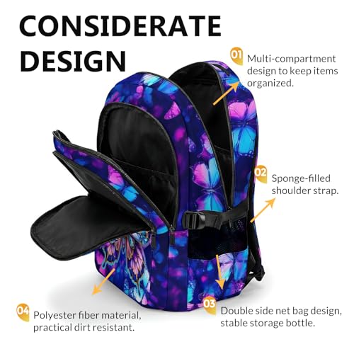 Backpack for School Custom Butterfly Backpacks for Kids Back to School, 17 Inch Glitter Bookbag with Name for Travel Picnic - color: Purple2