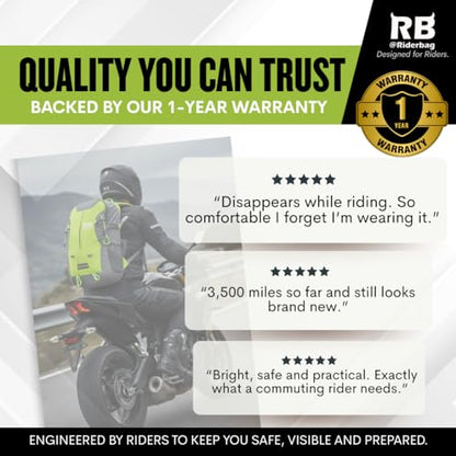 riderbag Reflective Motorcycle Backpack, Hi Viz Commuter Riding Bag | Designed by Riders for Everyday Rides with Laptop Compartment and Helmet Net. Built to Help You Be Seen. - color: Green