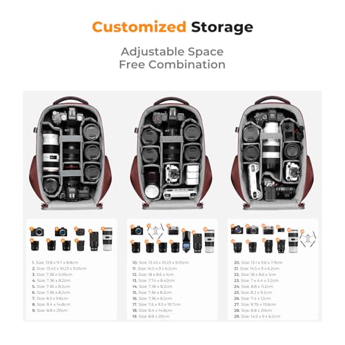 K&F CONCEPT Camera Backpack,Hardshell Photography DSLR Camera Bag with 15-15.6 Inch Laptop Compartment Hard Shell Camera Case Compatible with Canon/Nikon/Sony/DJI Mavic Drone - color: Red