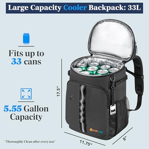 SUN CUBE Cooler Backpack 33 Can, Leakproof Insulated Backpack Cooler for Men Women, Camping Cooler Backpack for Beach Travel Hiking, Waterproof Lunch Backpack - color: Grey