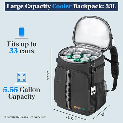 SUN CUBE Cooler Backpack 33 Can, Leakproof Insulated Backpack Cooler for Men Women, Camping Cooler Backpack for Beach Travel Hiking, Waterproof Lunch Backpack - color: Grey