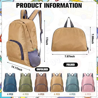 24 Pack Neutral 17 Inch Foldable Backpacks in Bulk Lightweight Classic Basic Book Bags Elementary Backpack for Travel Camp Donations - color: Neutral