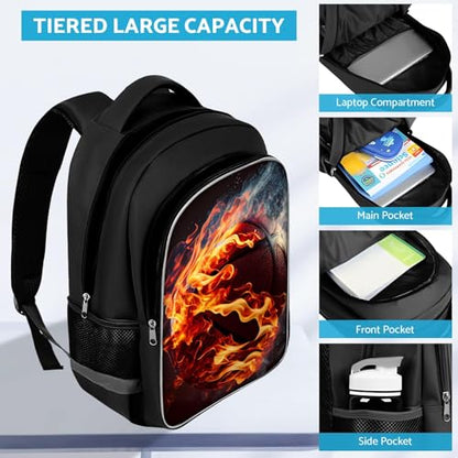 TILYTADLY School Backpack for Boys - Basketball Boys Backpack for Kids Children Teens Elementary Middle School - Students Bag for Ages 6-18,17″Bookbag Multifunctional Large Capacity - color: Basketball-03-backpack Only