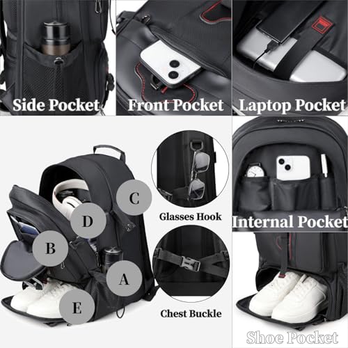 Travel Backpack 50L, 17 Inch Laptop Backpack for Men Women, Large Waterproof Carry On Backpack, TSA Friendly Flight Approved Anti-Theft Backpack with USB Interface & Shoe Compartment, Navy Blue - color: K17-navy Blue, size: 50 L