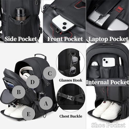 Travel Backpack 50L, 17 Inch Laptop Backpack for Men Women, Large Waterproof Carry On Backpack, TSA Friendly Flight Approved Anti-Theft Backpack with USB Interface & Shoe Compartment, Navy Blue - color: K17-navy Blue, size: 50 L