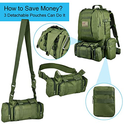 CVLIFE Tactical Backpack Military Army Rucksack 60L Large Assault Pack Detachable Molle Bag, Army Green - color: 06-army Green With Patch