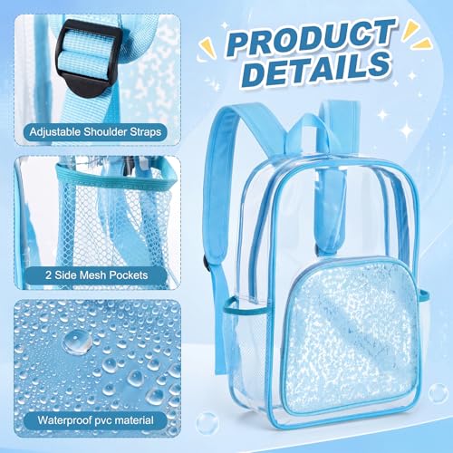 Reginary 6 Pcs Clear Backpacks Bulk 15 x 11 x 5.1 Inch Colorful Bookbags with Matching Speckled Pattern for School Work Travel Stadium Events