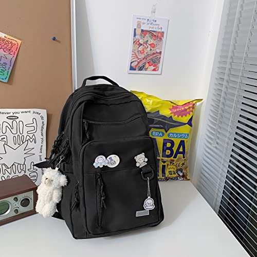 GAXOS Cute Aesthetic Backpack for School Girls Middle Student Bookbag - color: Black2