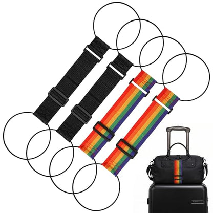 4 Pack Strong Adjustable Luggage Connector Straps, 11''-18" Rainbow Flexible Suitcase Accessories Elastic Fastening Multi-Functional Travel Packing for Securing Stacking Bag, Backpacks (Rainbow+Black)