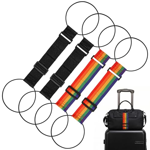 4 Pack Strong Adjustable Luggage Connector Straps, 11''-18" Rainbow Flexible Suitcase Accessories Elastic Fastening Multi-Functional Travel Packing for Securing Stacking Bag, Backpacks (Rainbow+Black)