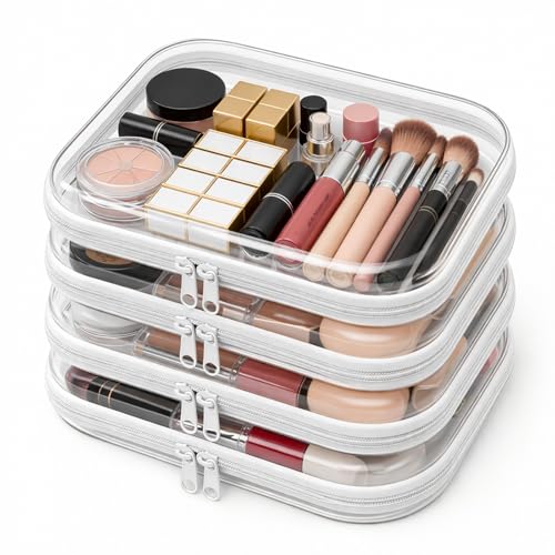 4 Pack Clear Hard Shell Zipper Case, Clear Zipper Pouches for Organizing, Diaper Bag Organizer Pouches, Transparent Hard Plastic Storage Case for Travel, Toiletry Essentials (4M) - size: 4M