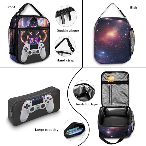 Boys Backpack with Lunch Box and Pencil Case, 3Pcs Gamer Backpack for Boys Teens, 17 Inch Large Capacity - color: GAME-MTWJ-9