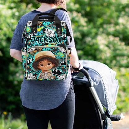 Newcos Personalized Baby Diaper Bag for Women, Custom Name Backpacks Tote with Name, Customized Mommy Bags Travel Backpack Nursing Bag Water Bottle for Newborn Mom Wife Dad Men Mothers Day Black - color: Patten 18
