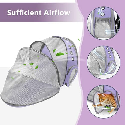 Expandable Cat Carrier Backpack with Bubble Window, Purple - color: Purple