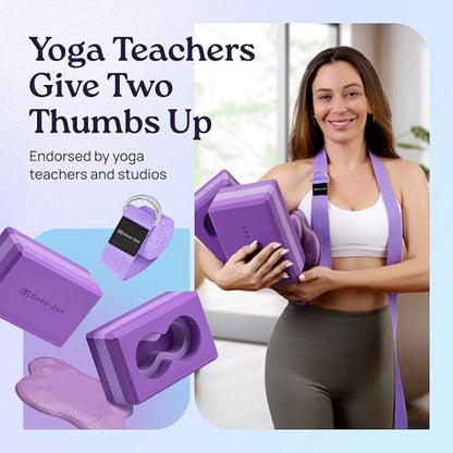 Deep-Zen® Yoga Blocks Wrist Support; Yoga Blocks 2 Pack with Knee Pads and Strap to Put Less Weight on Wrists; Durable, Versatile Yoga Brick Exercise Block Set, Blocks Yoga - color: Purple
