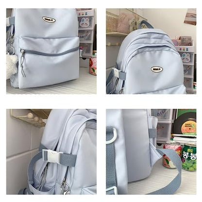 VTTDB Kawaii Backpack with Cute Accessories Casual Aesthetic Daypack Simple Laptop Bag Waterproof Travel Rucksack for Women (blue) - color: Blue