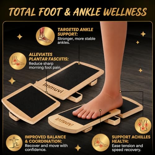 New Immuvi Balance Board for Ankles & Feet Strength | Non-Slip Wooden Stability Trainer | Lightweight & Portable Fitness Equipment for Athletes, Adults, and Kids | Home & Gym Use