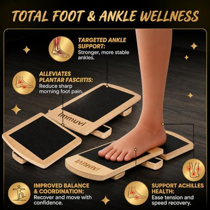New Immuvi Balance Board for Ankles & Feet Strength | Non-Slip Wooden Stability Trainer | Lightweight & Portable Fitness Equipment for Athletes, Adults, and Kids | Home & Gym Use