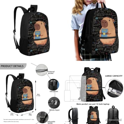 Capybara Backpack for Girls Back to School Backpack with Lunch Box Pencil Case and Water Bottle Holder 4PCS Set Girls Backpacks Ages 8-10 Large Capacity School Supplies - color: Capybara