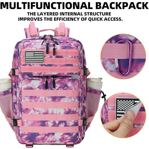 Lovelinks21 45L Tactical Assault Backpack 3 day assault pack with Molle Waterproof backpack Rucksack for Tactical Backpacks (Rose Tie-Dye) - color: Rose Tie-dye