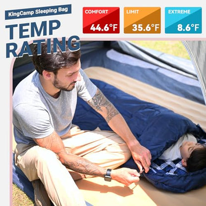 KingCamp 45°F Kids Sleeping Bag, Lightweight Waterproof & Compact Flannel Sleeping Bags Cold Weather & Warm Youth Essentials Gear Accessories for Camping, Fits 10-12 Children up to 4'7"-5'5" Tall - color: 8.6°F ~44.6°F Navy Left