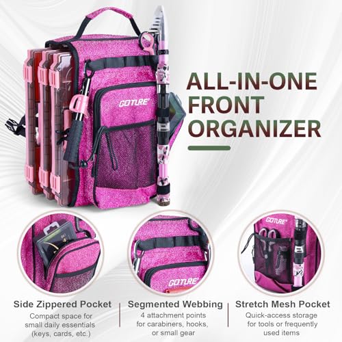 Goture Pink Fishing Rod and Reel Combo - ML Action Spinning Reel Pole with Shimmering Pink Sling Bag - 8FT Telescopic Rod Kit for Starter Travel Saltwater Freshwater - color: Shimmering pink, size: Small bag with 3600 trays, style: Full Fishing Kit(includ