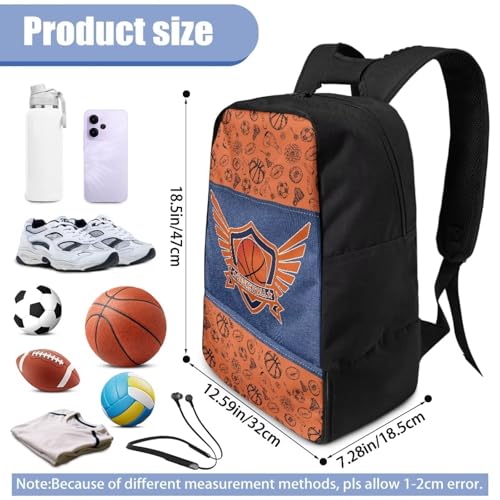 18.5in Basketball Backpack Basketball Bag with Shoe Compartment & Ball Holder, Waterproof Bag for Soccer Volleyball - color: Basketball Text Pattern Print