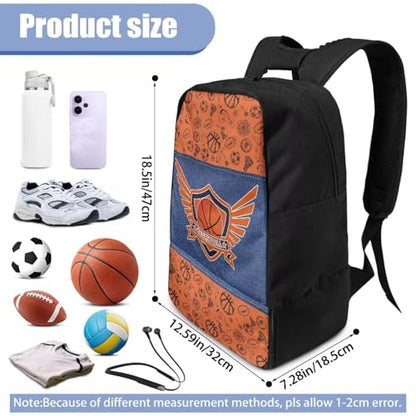 18.5in Basketball Backpack Basketball Bag with Shoe Compartment & Ball Holder, Waterproof Bag for Soccer Volleyball - color: Basketball Text Pattern Print