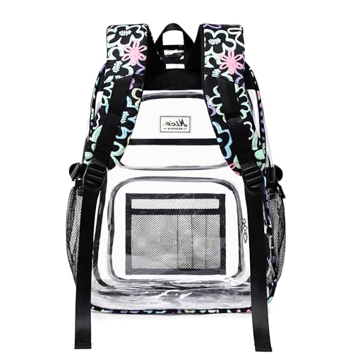 OKKID Heavy Duty Clear Backpack for School Girls Clear Bookbag Transparent Backpack for work See Through Plastic School Bags - color: Black