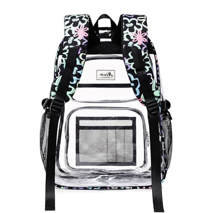 OKKID Heavy Duty Clear Backpack for School Girls Clear Bookbag Transparent Backpack for work See Through Plastic School Bags - color: Black
