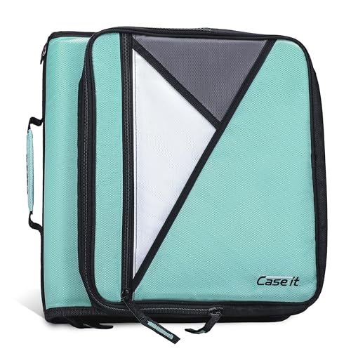 Case-it Universal Zipper Binder | 2-Inch O-Rings, 13-Inch Laptop/Tablet Padded Pocket, 400 Sheet Capacity, Multiple Storage Pockets & Shoulder Strap | School & Office Organizer | LT-007 Spearmint - color: Spearmint, size: 1 Pack