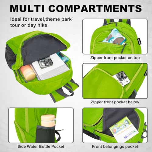 HOLYLUCK 20L Lightweight Packable Hiking Daypack Foldable Backpack for Men Women Small Travel Outdoor Foldable Shoulder Bag-green - color: Green