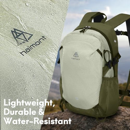 Haimont 15L Lightweight Hiking Daypack, Green | 1.19 lb Carry, Hydration Sleeve, Trekking Pole Loops, Breathable Back Panel, Whistle - color: Green