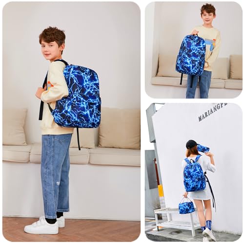 mezhsa Boy School Backpack Elementary Middle Lightning Bookbag Laptop Teenager Waterproof Lightweight 17 Inches (1-Blue) - color: 1-blue