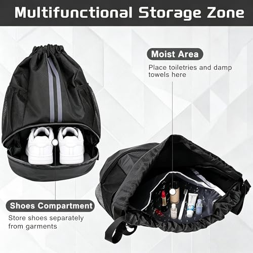 2-Pack Drawstring Backpack Bags with Shoe Compartment, Large Capacity Basketball Bag, Water-Resistant, Lightweight, for Soccer, Basketball, Sports, Swimming, Beach, Soccer Bag for Men