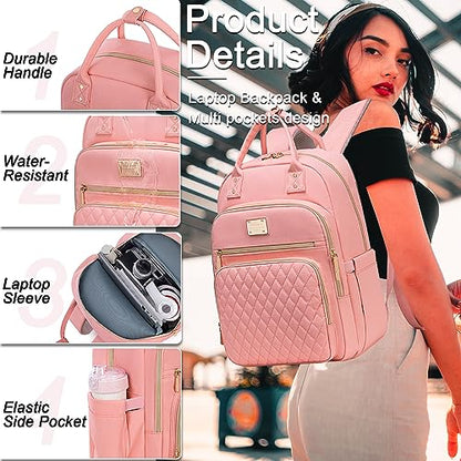 Weitars Lunch Backpack for Women,15.6 Inch Laptop Backpacks Travel Backpack for Women,Work Back pack,Teacher Nurse Back pack Insulated Lunchbox Backpacks - color: Pink