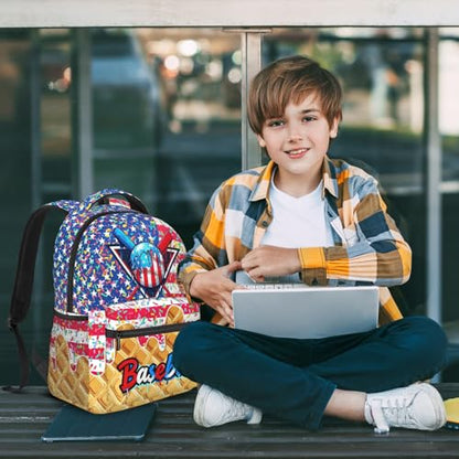 Baseball Ice Cream Drip School Backpack for Kids Boys American Flag Sports Ball Backpack for Kids Children Teens Elementary Middle School Baseball Theme Bookbag Travel Back Pack - color: Ice Cream Baseball